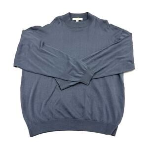 Pronto Uomo Sweater Mens XXL Blue Silk Cotton Mock Neck Quiet Luxury Old Money